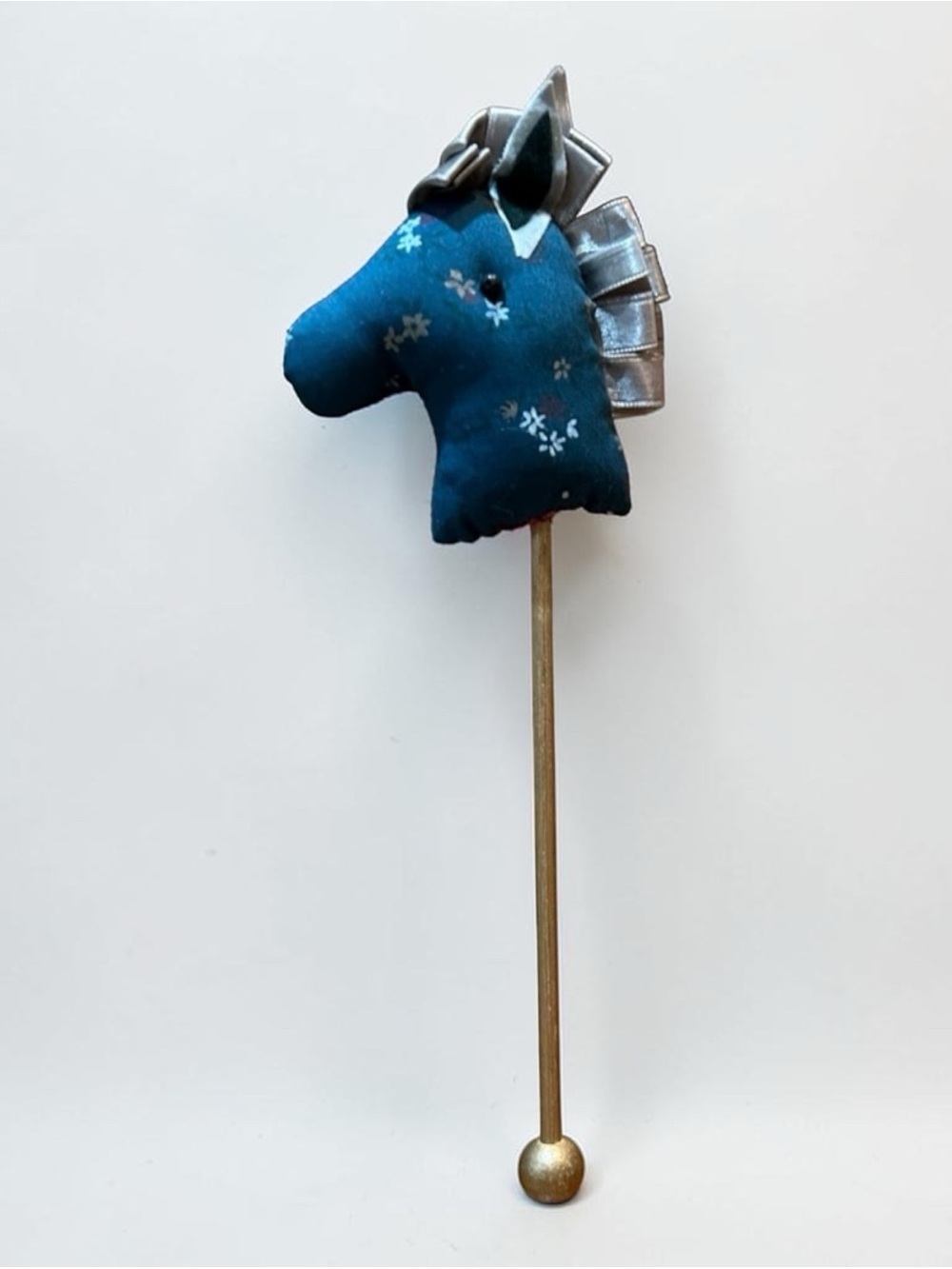 Vintage Stick Horse Christmas Ornament 9" plush Blue Floral Material